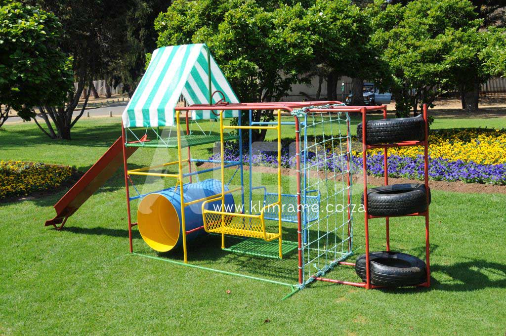 Junior Jungle Gym Without Tent + 2m Steel Slide + Tyre Tunnel Attachment
