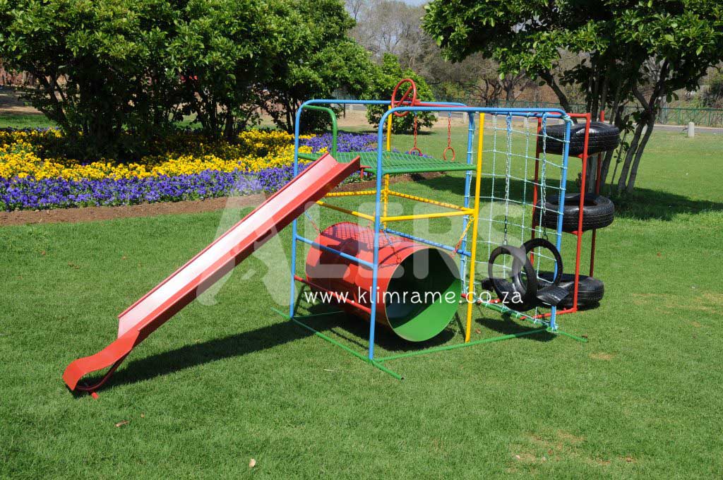Junior Jungle Gym Without Tent + 2m Steel Slide + Tyre Tunnel Attachment